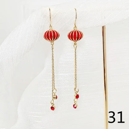 sengpan Chinese Style Pavilion Pearl Drop Earrings Fashion Vintage Dangle Bohemian Earrings for Women Ethnic Party Earrings Jewelry