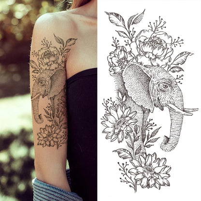 sengpan Black 3D Rose Temporary Tattoo For Women Girls Adult Peony Dahlia Flower Tattoos Sticker Black Flora Glory Geometric Arm Tatoos