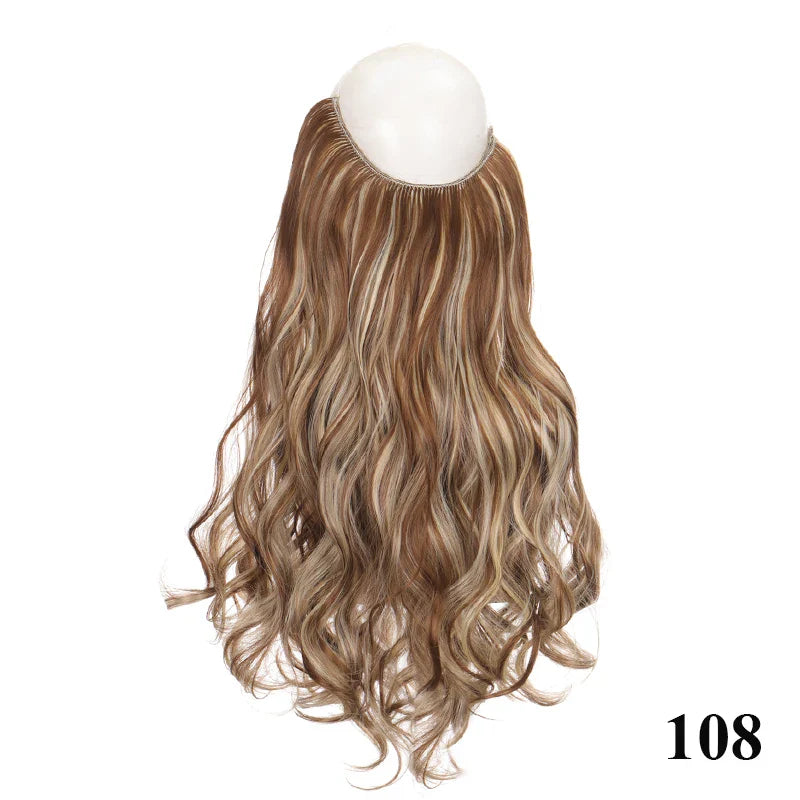 sengpan Synthetic 24inch Invisible Hair Wire Without No Clip Hair Extension Fishing Line Wig Wavy Hair Female False Hair Piece