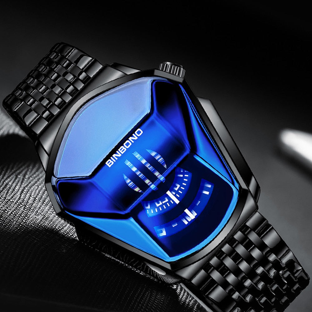 sengpan watches on sale clearance New Luxury Watch Mens Watches Geometric Locomotive Design Quartz Watch for Men Black Fashion Stainless Steel Male Clock