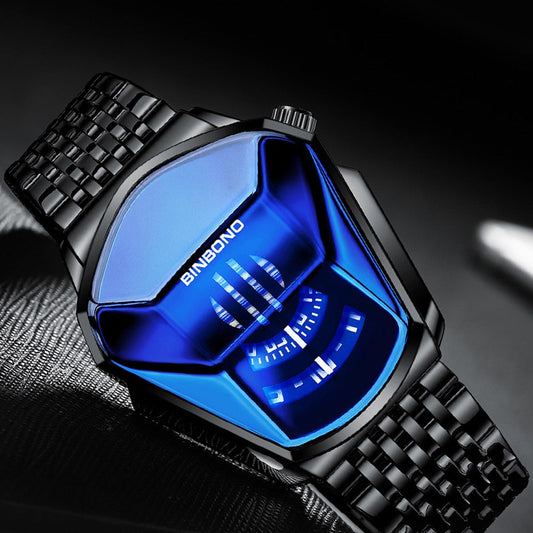 sengpan watches on sale clearance New Luxury Watch Mens Watches Geometric Locomotive Design Quartz Watch for Men Black Fashion Stainless Steel Male Clock