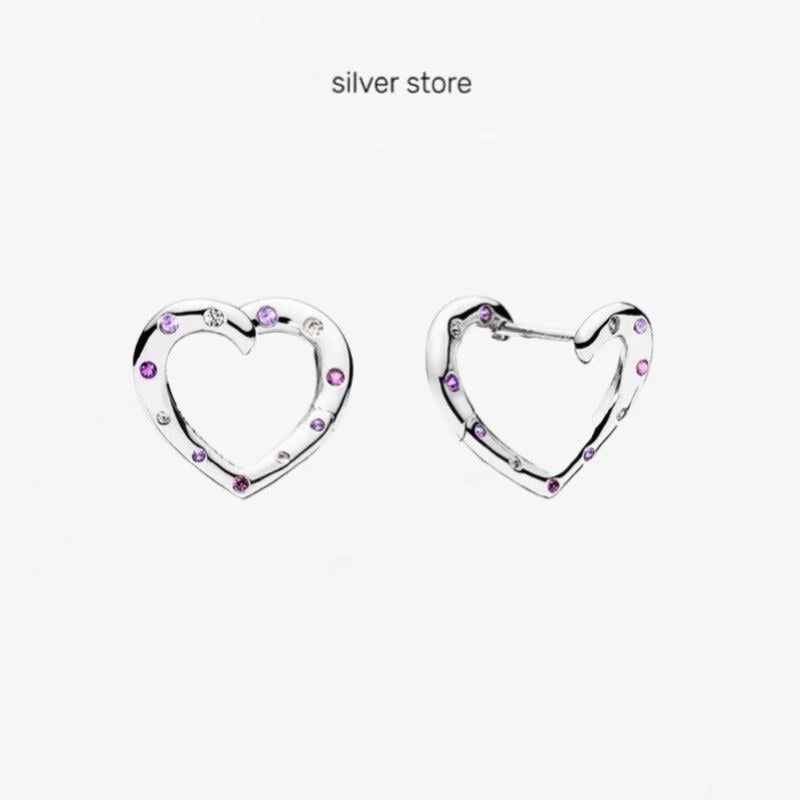 sengpan Fit Original Real 925 Sterling Silver authentic pan earrings Love heart with crystal For Women DIY fashion wedding Jewelry