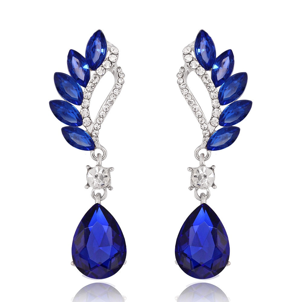 sengpan Clear/Red/Royal Blue Crystal Wedding Long Drop Earrings for Women Brides Earrings Prom Jewelry Gifts Femme Pendiente