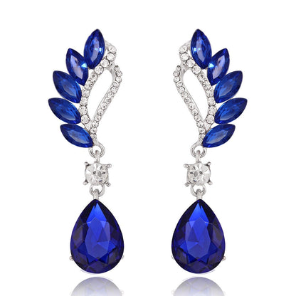 sengpan Clear/Red/Royal Blue Crystal Wedding Long Drop Earrings for Women Brides Earrings Prom Jewelry Gifts Femme Pendiente