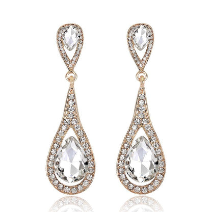 sengpan Champagne Crystal Earrings Gold Color Jewelry Fashion Female Bricons Wedding Long Big Drop Earrings For Women