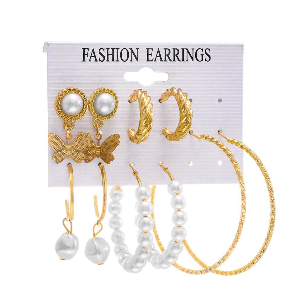 sengpan jewelry gifts for women hot sale new Women's Gold Pearl Heart Drop Earring Set Fashion Korean Butterfly Snake Geometric Circle Dangle Earrings Trend Jewelry Gift