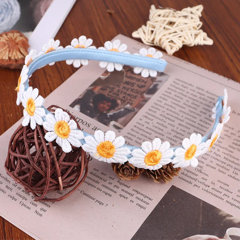 sengpan Boho Chic Daisy Girls Headbands Women Solid Embroidery Flower Hair Bands Kids Candy Chrysanthemum Headwear Hair Accessories