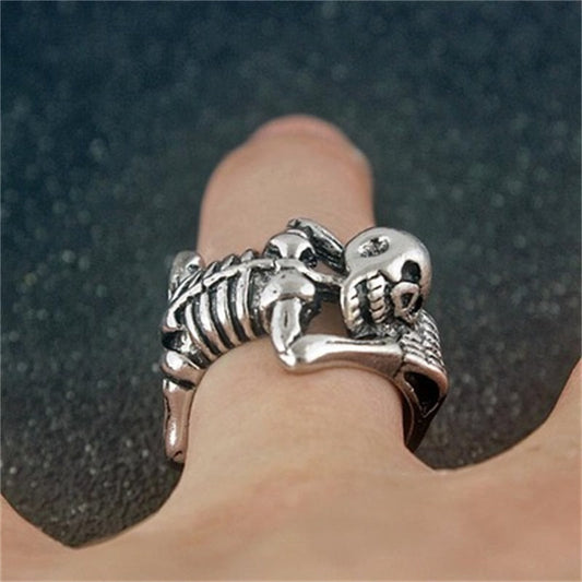 sengpan Punk Rings For Women Men Couple Halloween Knuckles Decorate Rings Metal Silver Plated Skull Open Adjustable Trend Jewelry