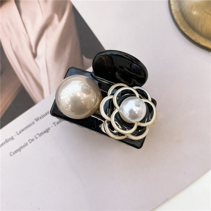 sengpan Camellia Flower Floral Pearl Hair Claw Banana Clip for Bun for Women Girl Korean Handmade Fashion Accessories Mujer Wholesale