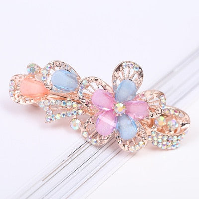 sengpan Barrette For Women Girl Rhinestone Crystal Big Hair Clip Hairpin Rose Peacock Flower Floral Head Accessories Wholesale