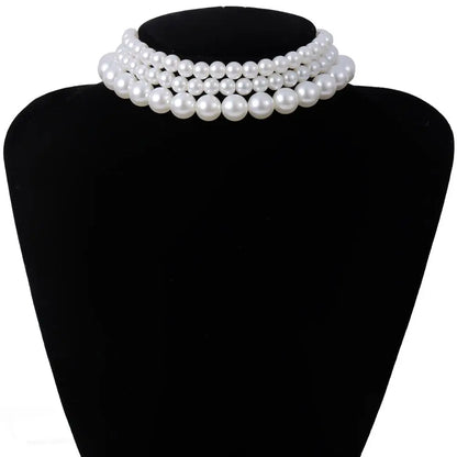 sengpan Multi-Layer White Imitation Pearl Necklace Bead  Chain Punk Ladies Wedding Short Clavicle Necklac Girl Charm Banquet Jewelry