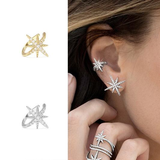 sengpan Simple Star Shape Zircon Ear Cuff for Women Charming Crystal Clip on Earrings Earcuff Without Piercing Earrings Jewelry Gifts