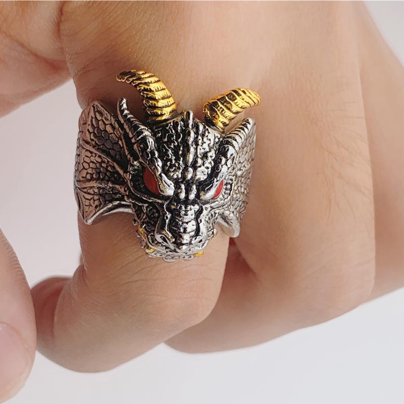 sengpan father's day gifts Ring for Men Domineering Trend Fire-Breathing Dragon Ring Retro Punk Locomotive Rider Jewelry Gift