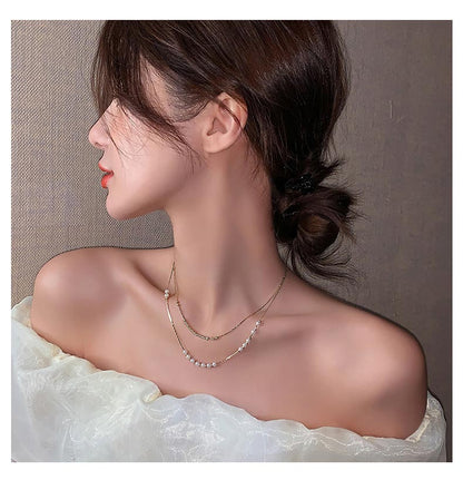 sengpan gifts for women Imitation pearl necklace female new super fairy double layered clavicle chain light luxury