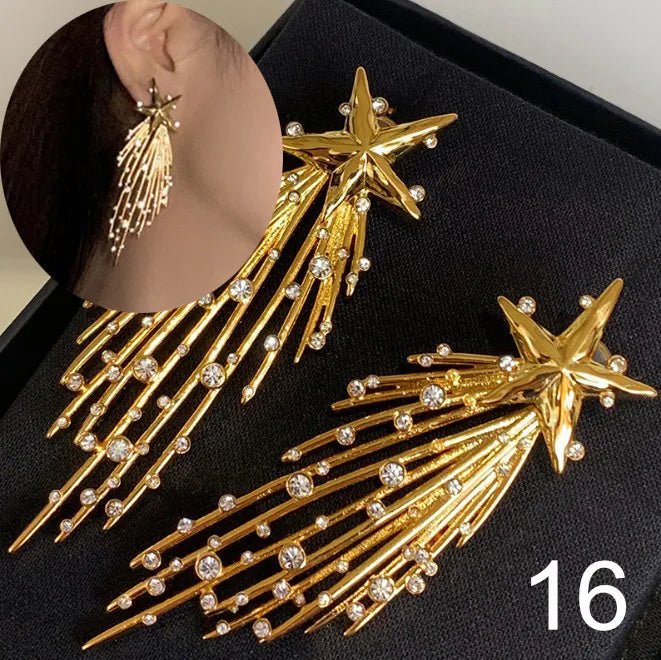 Lianfudai Exaggeration Fashion Big Star Dangle Drop Earrings For Women Ladies Statement Pendant Earrings 2024 New Pendientes