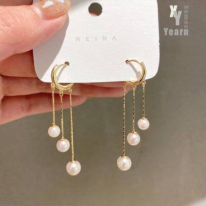 sengpan Christmas wishlist New Classic Imitation Pearl Tassel Long Drop Earrings For Woman Korean Fashion Jewelry Girl's Temperament Ear Accessories