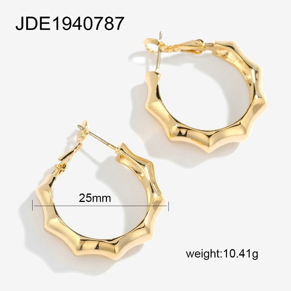 sengpan Bamboo Brass Hoop Earrings For Women High Polished Geometric Chunky Circle Earrings Jewelry Gifts