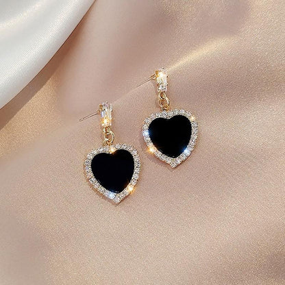 sengpan Christmas gifts ideas Silver Needle Korean Black Round Rhinestone Earrings New Personality Temperament Wild Simple Earrings Jewelry Brinco