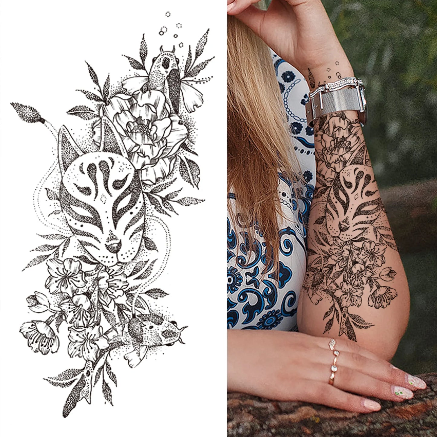 sengpan Death Skull Flower Temporary Tattoo For Women Girls Snake Bird Peony Tattoo Sticker Black Fake Blossom Sexy Tatoo Transfer Adult