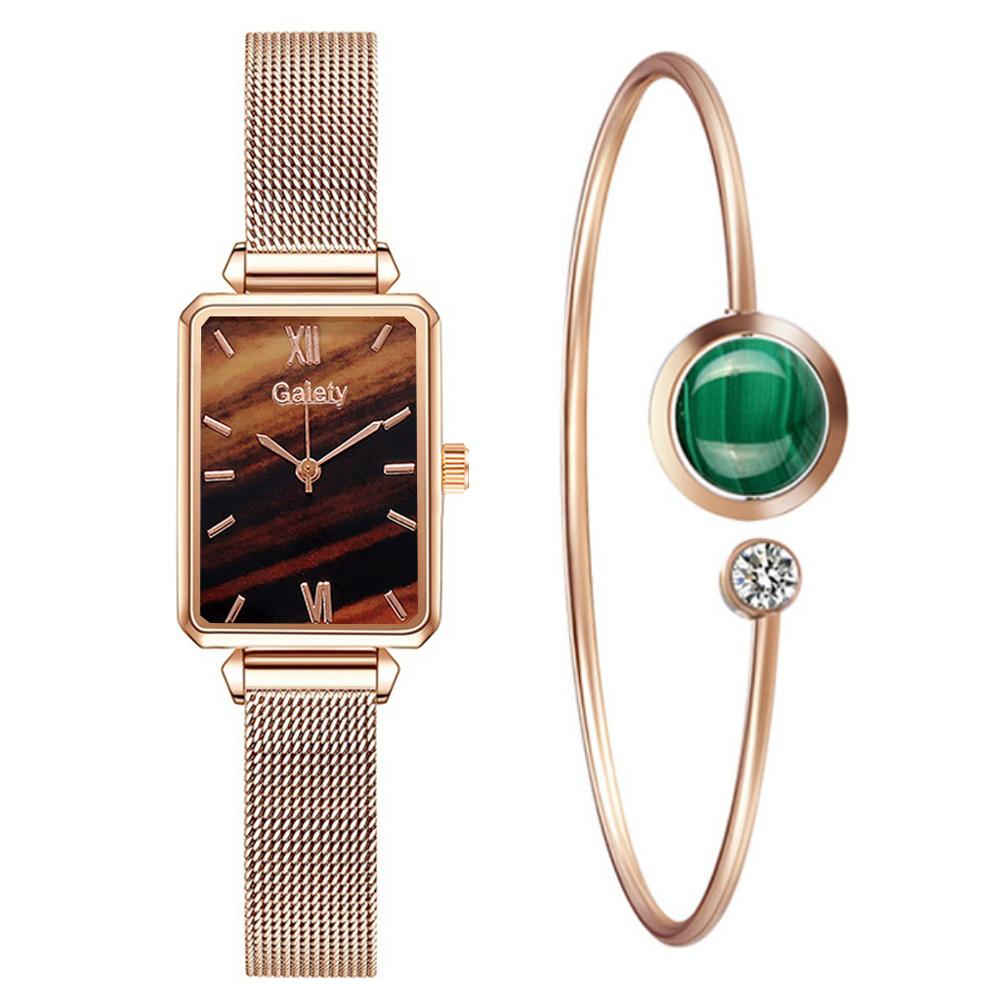 sengpan Christmas wishlist  Gaiety Brand Women Watches Fashion Square Ladies Quartz Watch Bracelet Set Green Dial Simple Rose Gold Mesh Luxury Women Watches