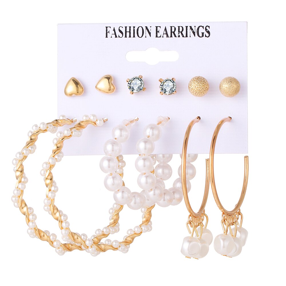 sengpan jewelry gifts for women hot sale new Women's Gold Pearl Heart Drop Earring Set Fashion Korean Butterfly Snake Geometric Circle Dangle Earrings Trend Jewelry Gift