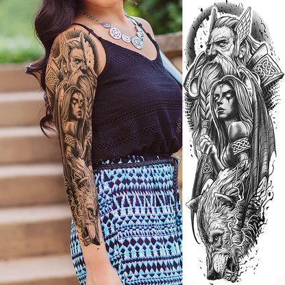 sengpan Sexy Full Arm Temporary Tattoos Sticker For Women Men Adult Gun Nun Vines Realistic Fake Tattoo Sleeves Large Tatoos Paste