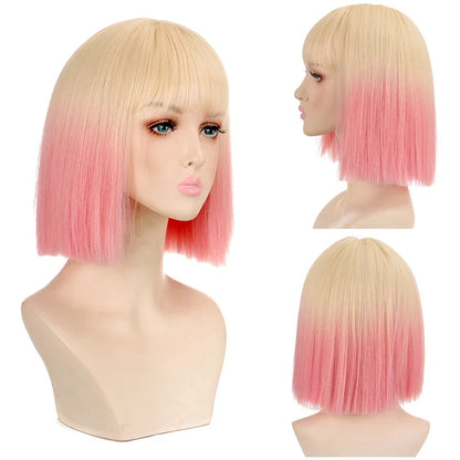 sengpan Women's Short wig Synthetic Short Straight BOb Wigs With Air Bangs Daily Wear Heat-Resistant Wig Cosplay Short Bob Wig