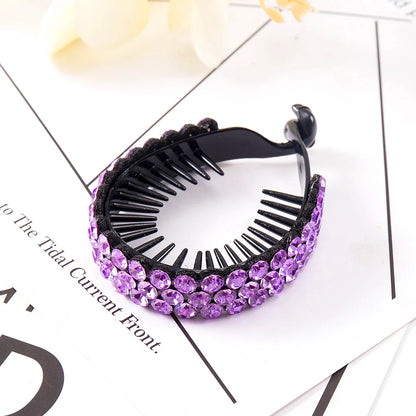 sengpan New Women Elegant Luxury Rhinestone Tassel Ponytail Hair Claws Lady Sweet Meatball Hair Clips Headband Fashion Hair Accessories