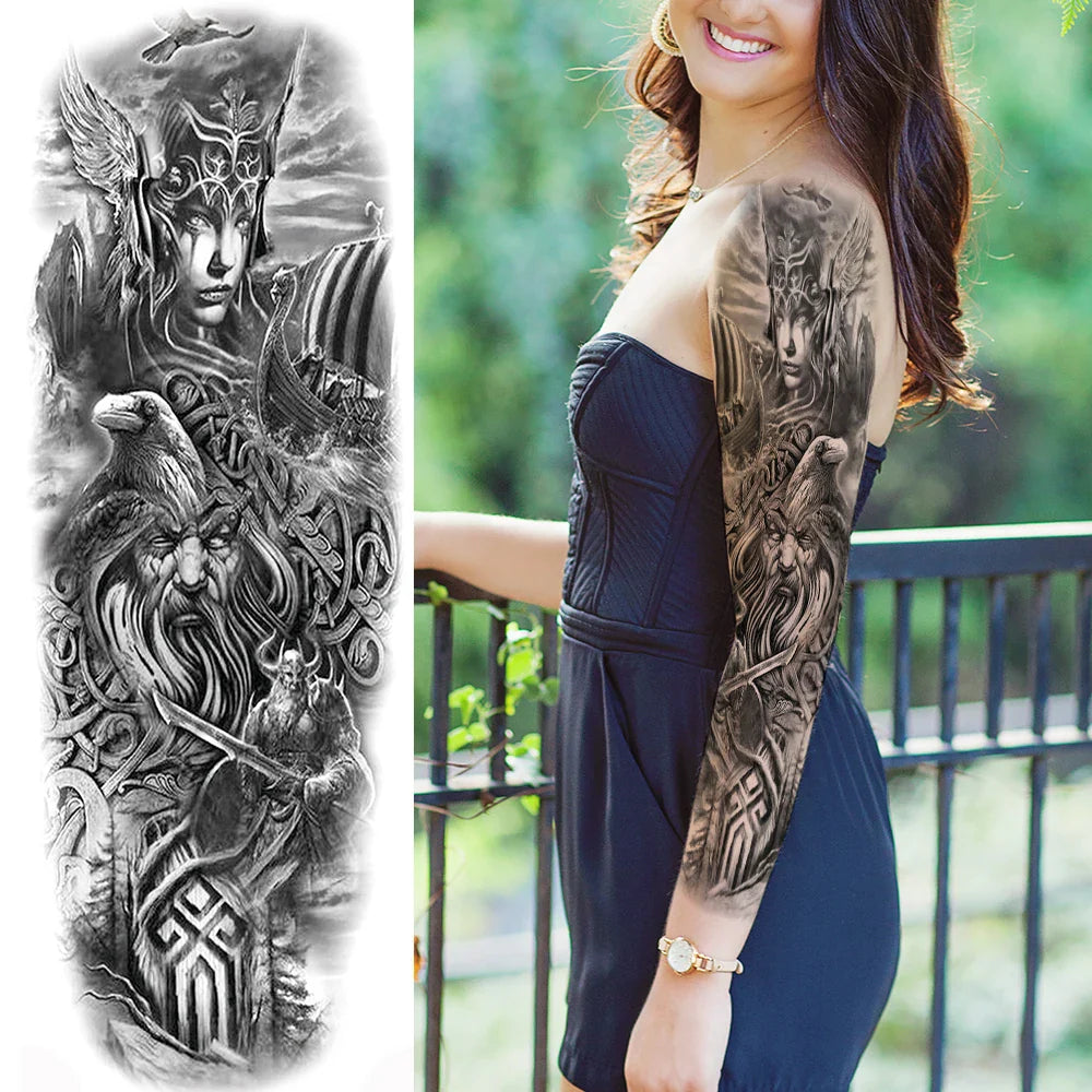 sengpan Sexy Full Arm Temporary Tattoos Sticker For Women Men Adult Gun Nun Vines Realistic Fake Tattoo Sleeves Large Tatoos Paste