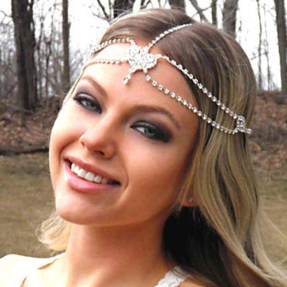 sengpan Christmas gifts for her Gothic Rhinestone Bridal Forehead Heart Pendant Headband Hair Chain Jewelry for Women Crystal Head Chain Wedding Headpiece