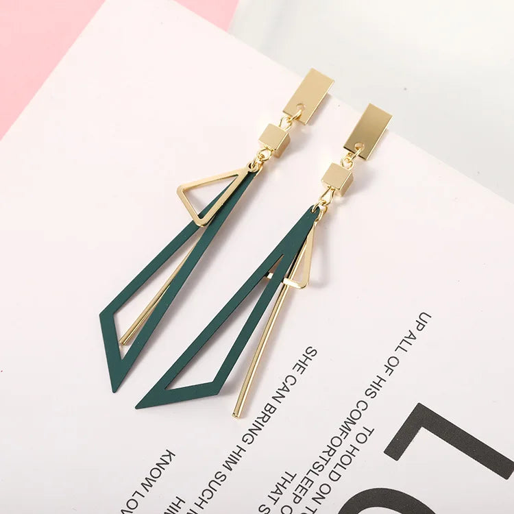 Lianfudai 2024 Korean Long Statement Geometric Triangle Tassel Dangle Drop Earrings For Women Earrings Fashion Jewelry Oorbellen Brincos