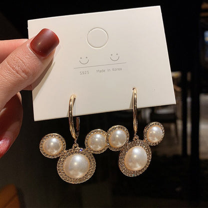 sengpan Christmas wishlist New Trendy Korean Oversized Gray Pearl Drop Earrings for Women Classic Golden Round Crystal Wedding Earrings Jewelry Gift Party