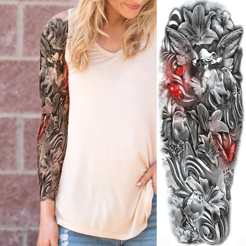 sengpan Sexy Full Arm Temporary Tattoos Sticker For Women Men Adult Gun Nun Vines Realistic Fake Tattoo Sleeves Large Tatoos Paste