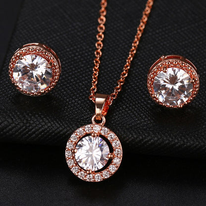 sengpan bridal jewelry set for wedding Fashion Luxury Round Zircon Women Jewelry Sets with Silver Color Crystal Earrings and Necklace Weddings Set for Party