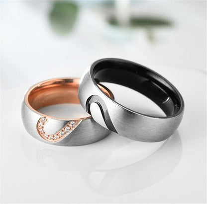 sengpan Christmas wishlist Rose Gold/Black Color Heart Couple Rings Stainless Steel Couples Lovers Love Promise Ring For Men Women Jewelry Dropshipping