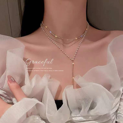 sengpan Christmas wishlist New Korea Fashion Simple Personality Necklace Inlaid Rhinestone Pearl Necklace Necklace Women's Party Jewelry Exquisite Gifts