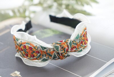 sengpan Bohemian Embroider Flowers Headband For Women Girls Hair Accessories Hairband Ethnic Wide Korean Bows Wholesale