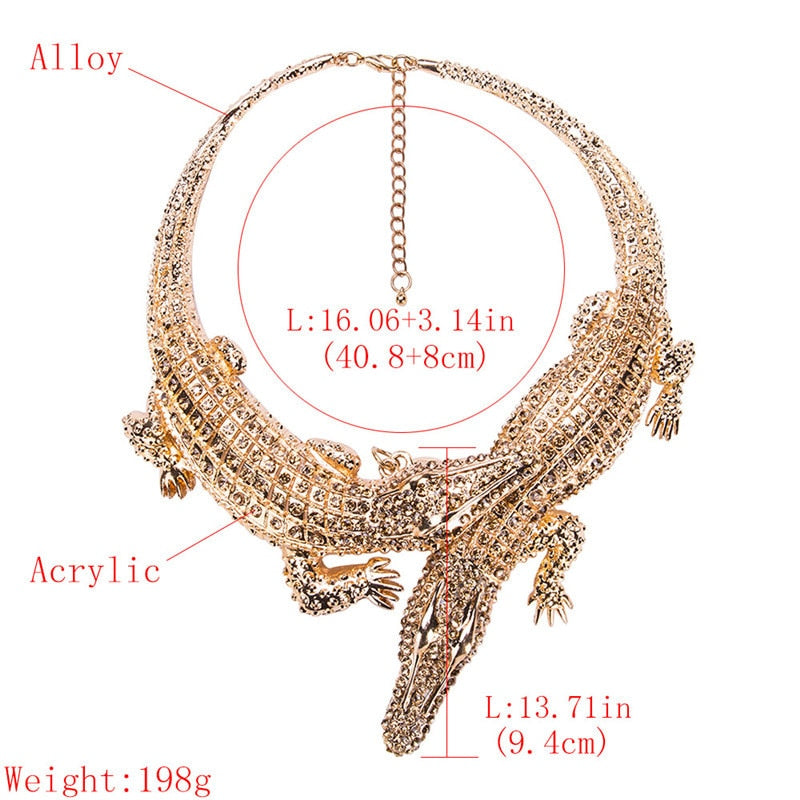 sengpan christmas wishlist valentines day gifts for her Trendy Large Gold Color Crystal Crocodile Choker Necklace For Woman New Big Crocodile In Rut Pendants Necklaces Femmle Gift