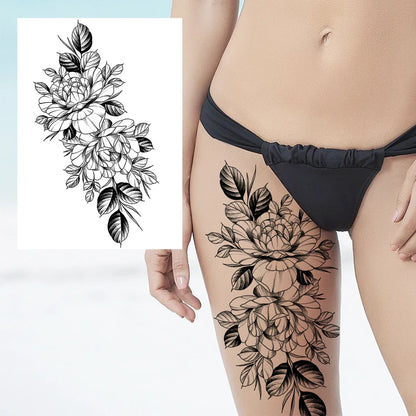 sengpan Sexy Flower Temporary Tattoos For Women Body Art Painting Arm Legs Tattoos Sticker Realistic Fake Black Rose Waterproof Tattoos