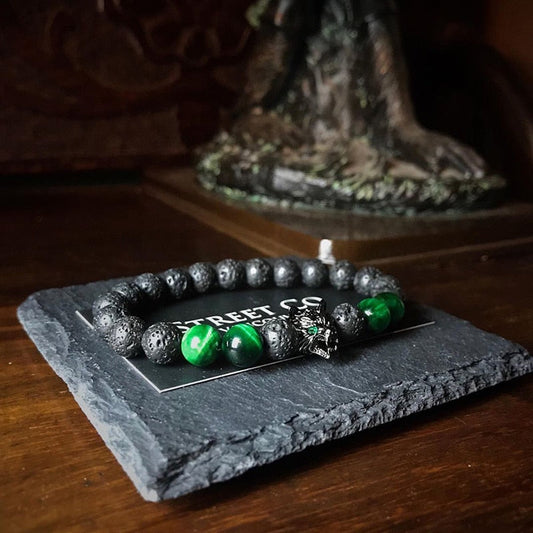 sengpan gifts for men Mens Jewellery Wolf Bracelet Bracelets For Men Green Tiger Stone Armband Lava Stone Friendship Gifts Women Handmade Beads Charm