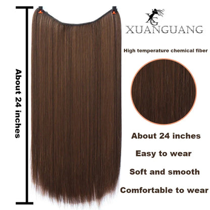 sengpan Synthetic 24inch Invisible Hair Wire Without No Clip Hair Extension Fishing Line Wig Wavy Hair Female False Hair Piece