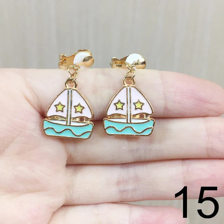 sengpan Child Blue Starfish Ear Clip Earrings Kids Cartoon Fashion No Piercing Ear Rings For Kids Gift Jewelry Korean Ear Clip Girls