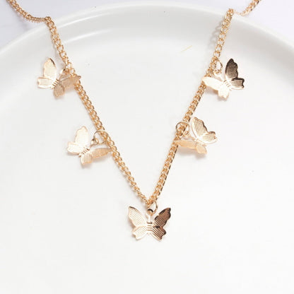 sengpan Christmas gifts ideas New Hot Sale Fashion Butterfly Pendant Necklace Alloy Double-Layer Clavicle Chain Butterfly Dangle Necklace Female Jewelry Gift