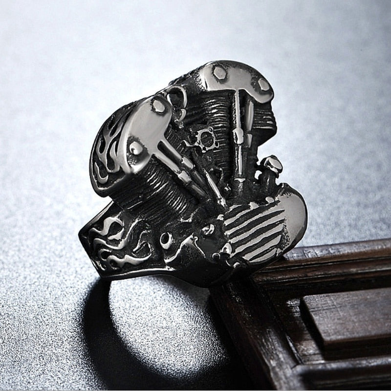 sengpan gifts for men Ring Steampunk Fashion Gothic Steel Color Motorcycle Engine Locomotive Ring Jewelry Gift