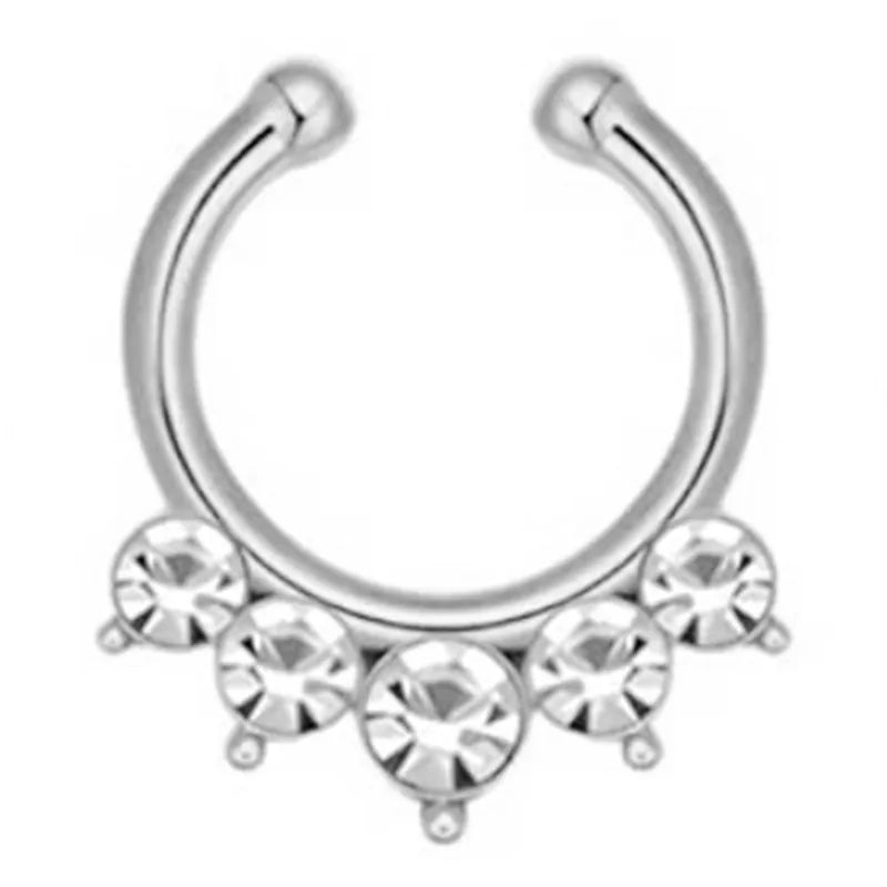 sengpan 1/2Piece Stainless Steel Fake Nose Piercing Septum Jewelry Crystal Zircon Fake Septum Piercing Ring Nose Rings for Women