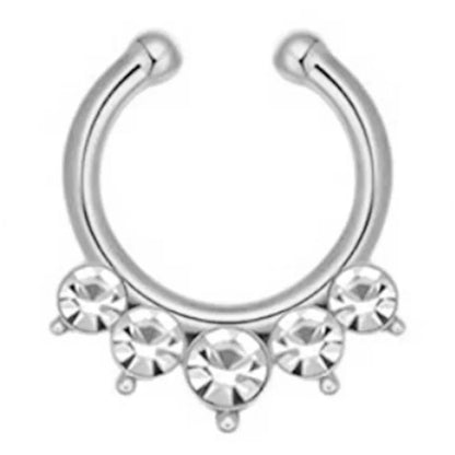 sengpan 1/2Piece Stainless Steel Fake Nose Piercing Septum Jewelry Crystal Zircon Fake Septum Piercing Ring Nose Rings for Women