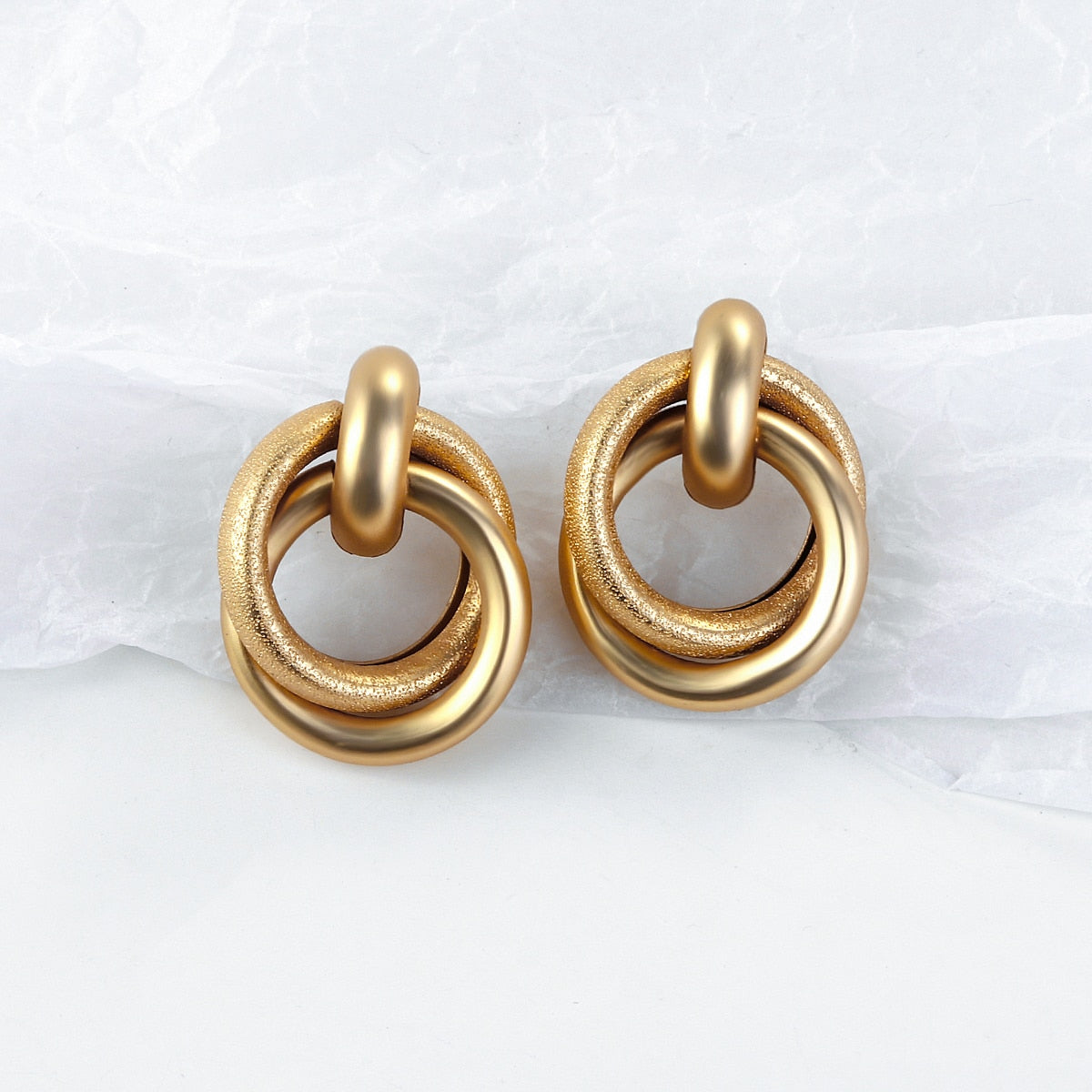 sengpan New Matte Gold Color Earrings for Women Multiple Trendy Round Geometric Twist Drop Earring Fashion Statement Jewelry