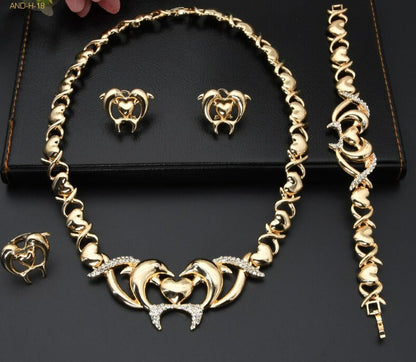 sengpan - Jewelry Set For Nigerian Women Wedding Bride Luxury XOXO Sweet Whale Gilded Necklace India Fashion Bracelet Earring Ring