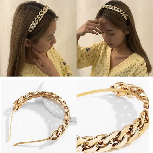 sengpan Christmas gifts for her Fashion Metal Hollow Twist Headband Hair Hoop Headpiece Jewelry for Girl Punk Big Button Rhinestone Hairbands Hair Accessories