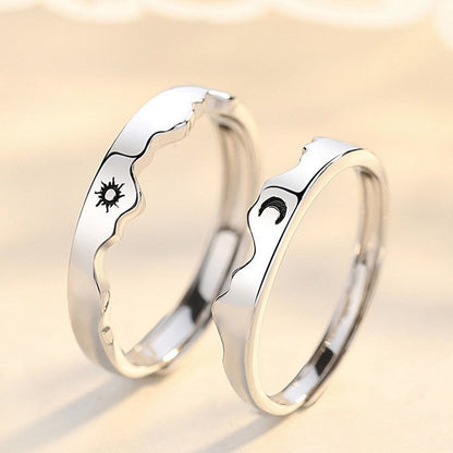 sengpan CHEISTMAS gifts for her 2 Pcs Sun Moon Lover Couple Rings Simple Opening Ring For Couple Men Women Wedding Engagement Promise Valentine's Day Jewelry